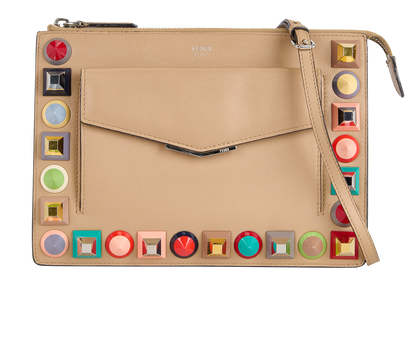 Rainbow Studded Crossbosy, &pound;350, Handbags, Beige, Leather, Front view